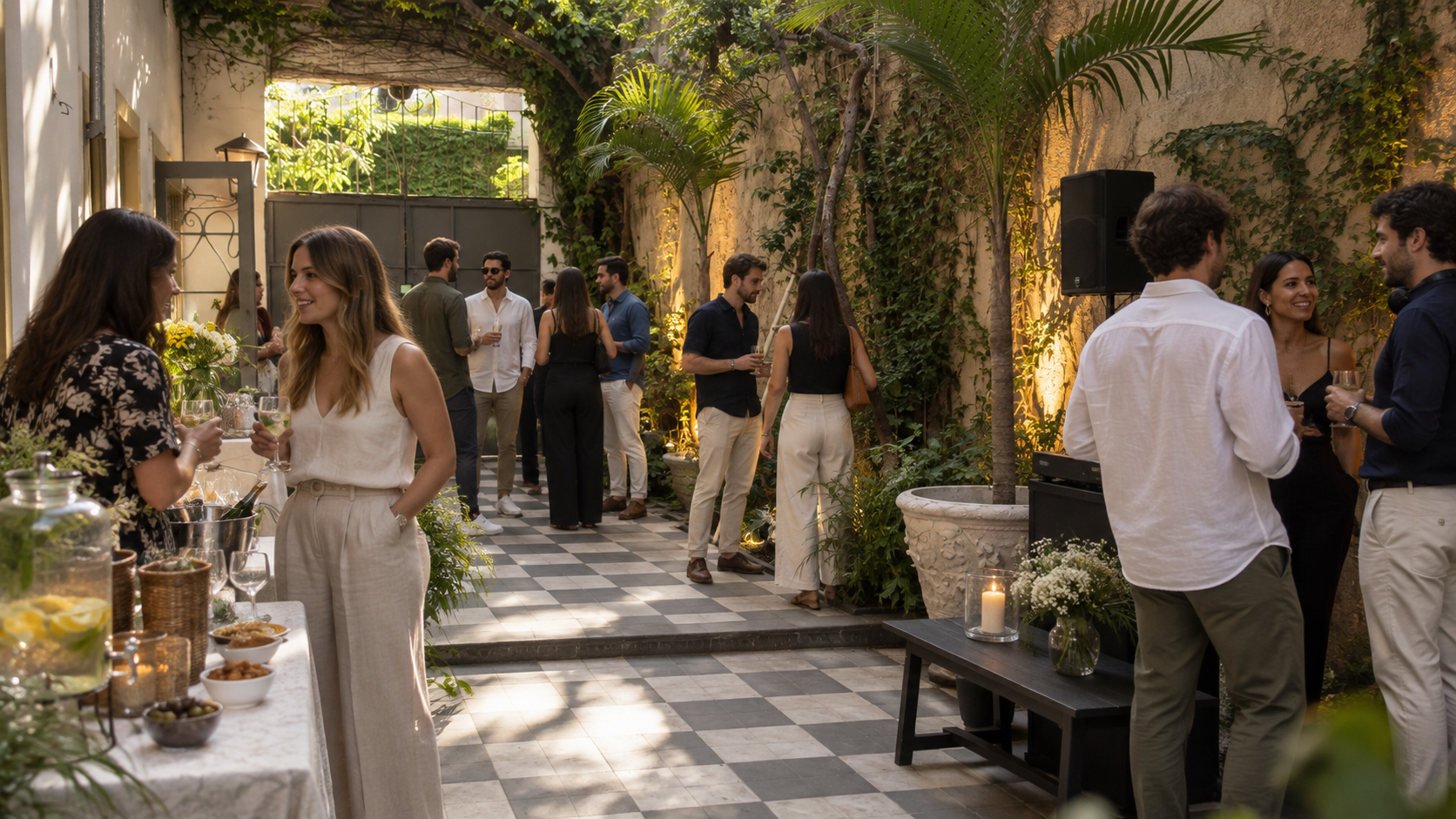 Patio de Espacio Debonair preparado para un evento